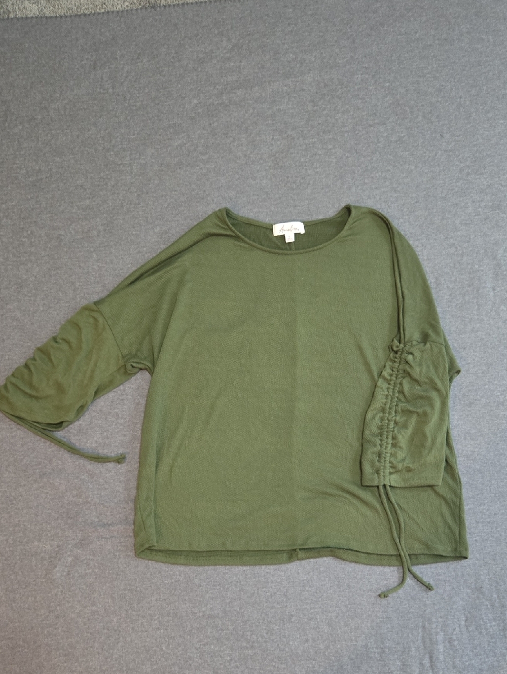 Ruched-Sleeve Olive Green Women's Top